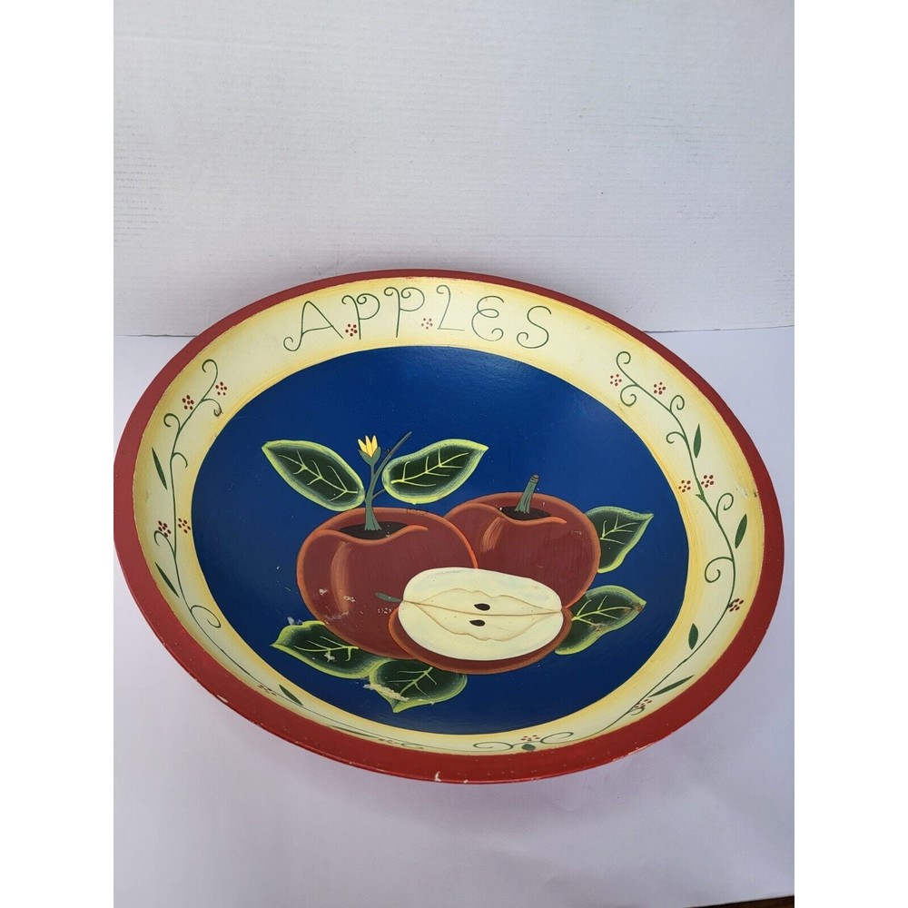 Vintage Large 11.5" Hand Painted Wooden Fruit Salad Bowl Centerpiece Farmhouse